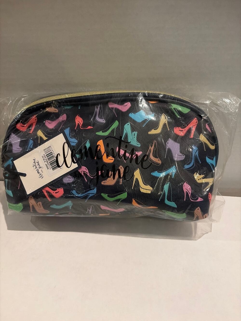 Clementine & Jane Black Shoe-Print Cosmetic Pouch